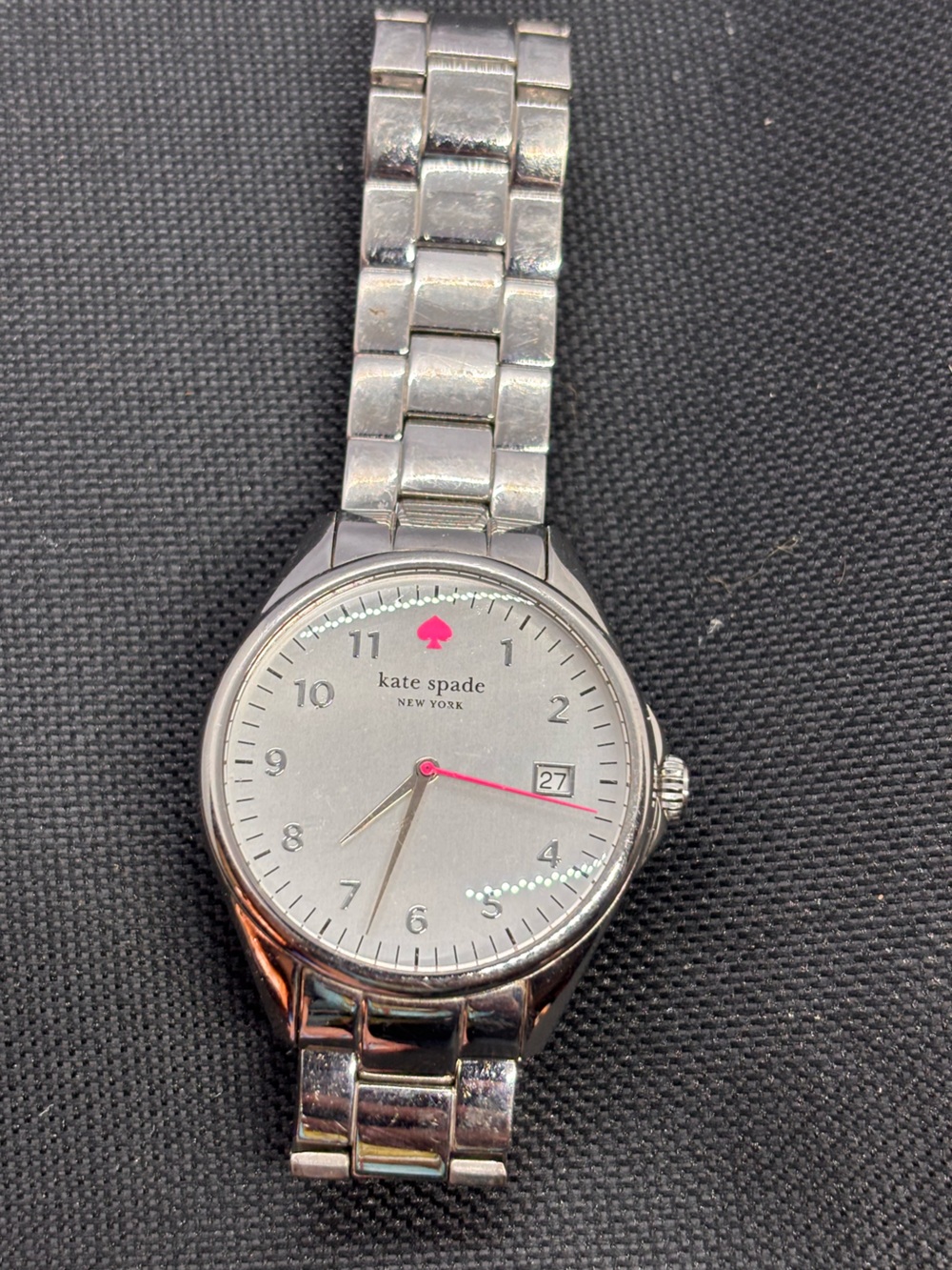kate spade Silver Stainless Steel Watch with Pink Accents